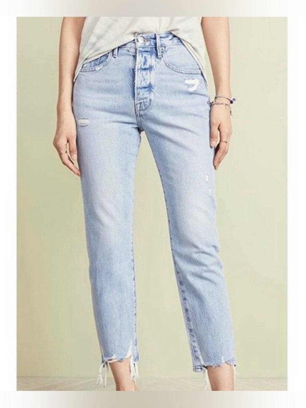 Frame Denim Light Blue High-Rise Cropped Jeans